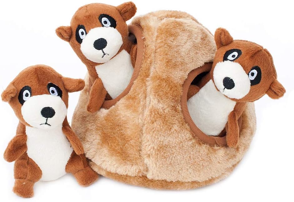 ZippyPaws - Zoo Friends Burrow, Interactive Squeaky Hide and Seek Plush Dog Toy - Meerkat Miniz, 3 Pack