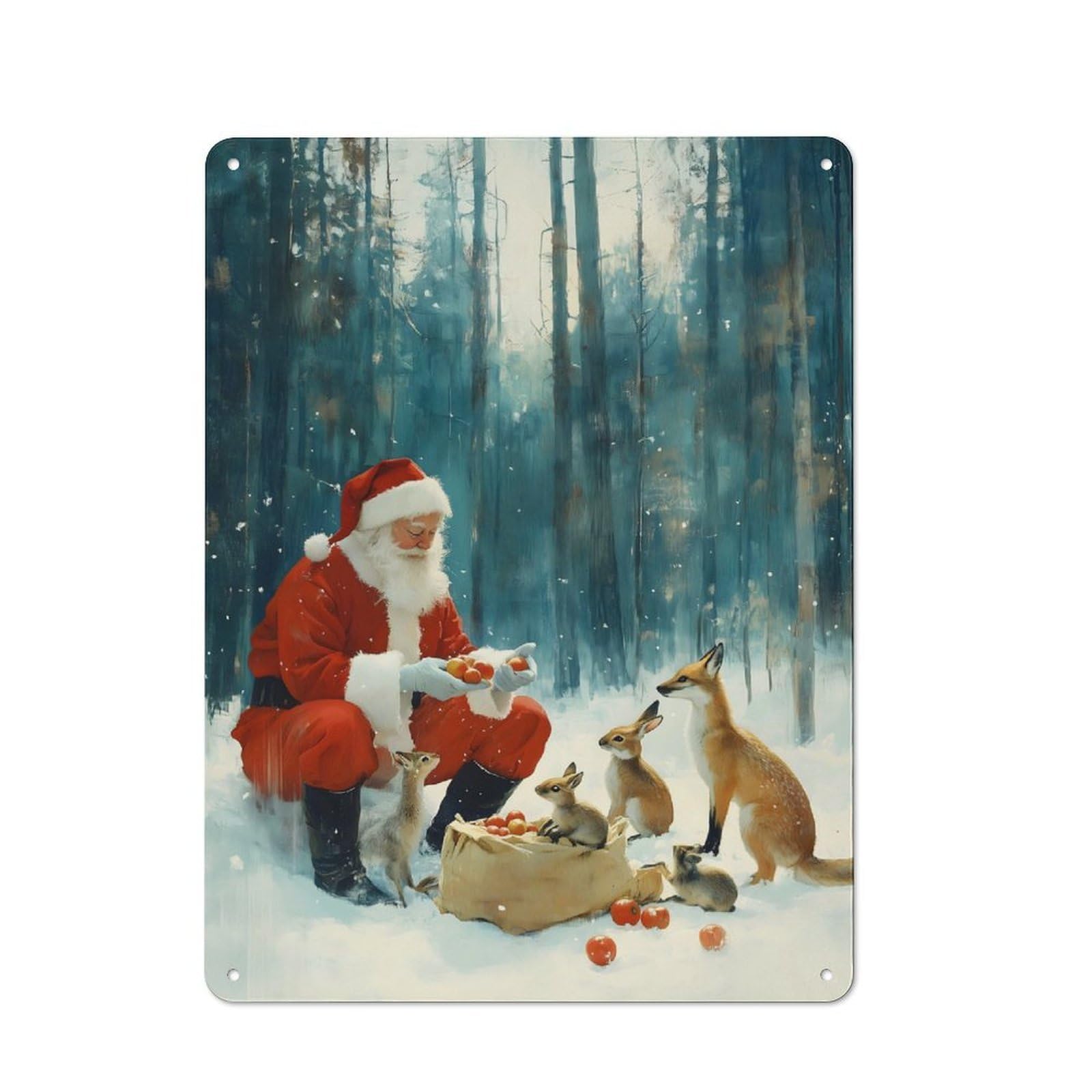 Junmoney Santa Claus Feeding Animals Chirstmas Retro Tin Sign 40X30cm For Bar Or Restaurant, For Collectors Of Retro Metal Wall Decor