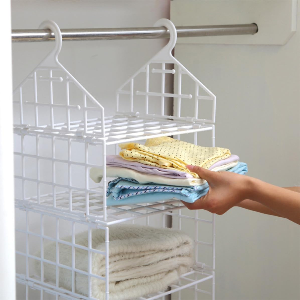 Organizador Gancho de de Plástico Plegable Armario Colgante Blanco Diseño de Múltiples Capas y para Ropa y Sombreros en Dormitorio