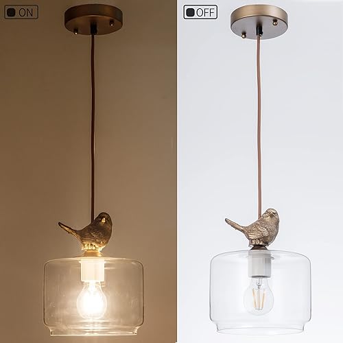 Miniatura 2 de Lámpara colgante de pájaro, luz colgante de cristal, luces colgantes de latón cepillado antiguo para cocina, isla, comedor, dormitorio