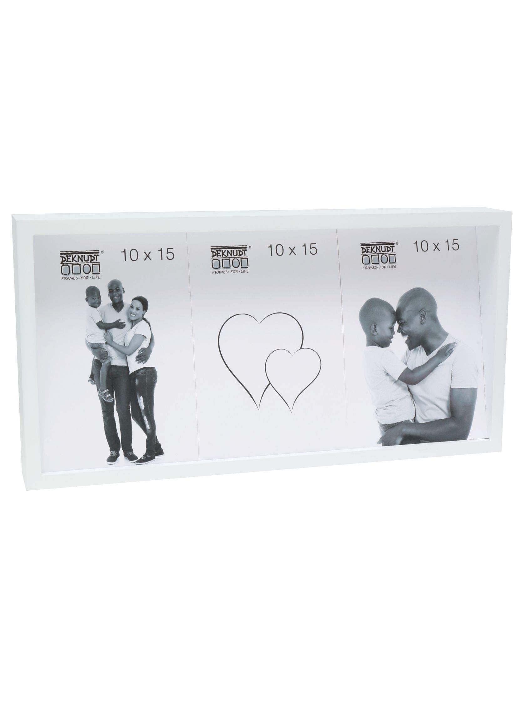 Cadre photo multicouche blanc Deknudt dos en pente pour 3 clichés horizontaux