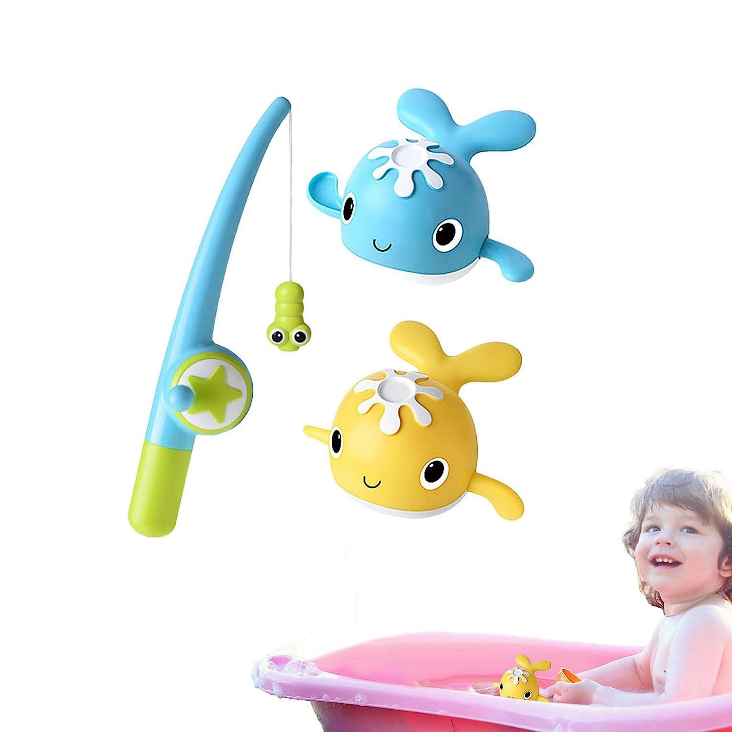 Sponsored Ad – Kids Bath Fishing Toy, Magnetic Fishing Game with Wind-Up Swimming Whales, Toddler Bath Toys for Baby Bath Time Sensory Development, Boys Girls 2 3 4 5 Years Bathtub Toy