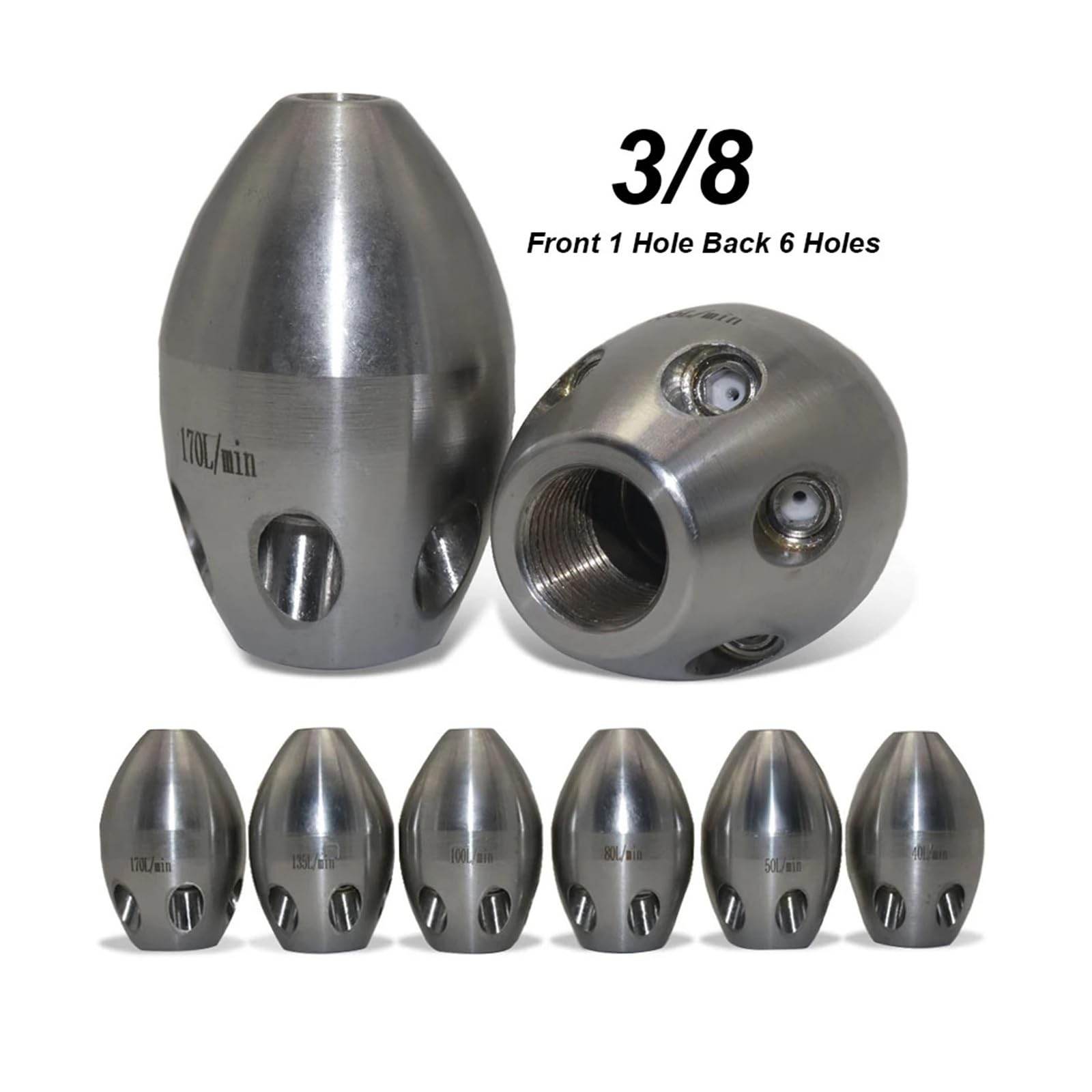 Boquilla de rosca interna 3/8, limpieza de alta presión, orificio cerámico, 100-300bar, 40-170l/min(80L Front 1 Rear 6)