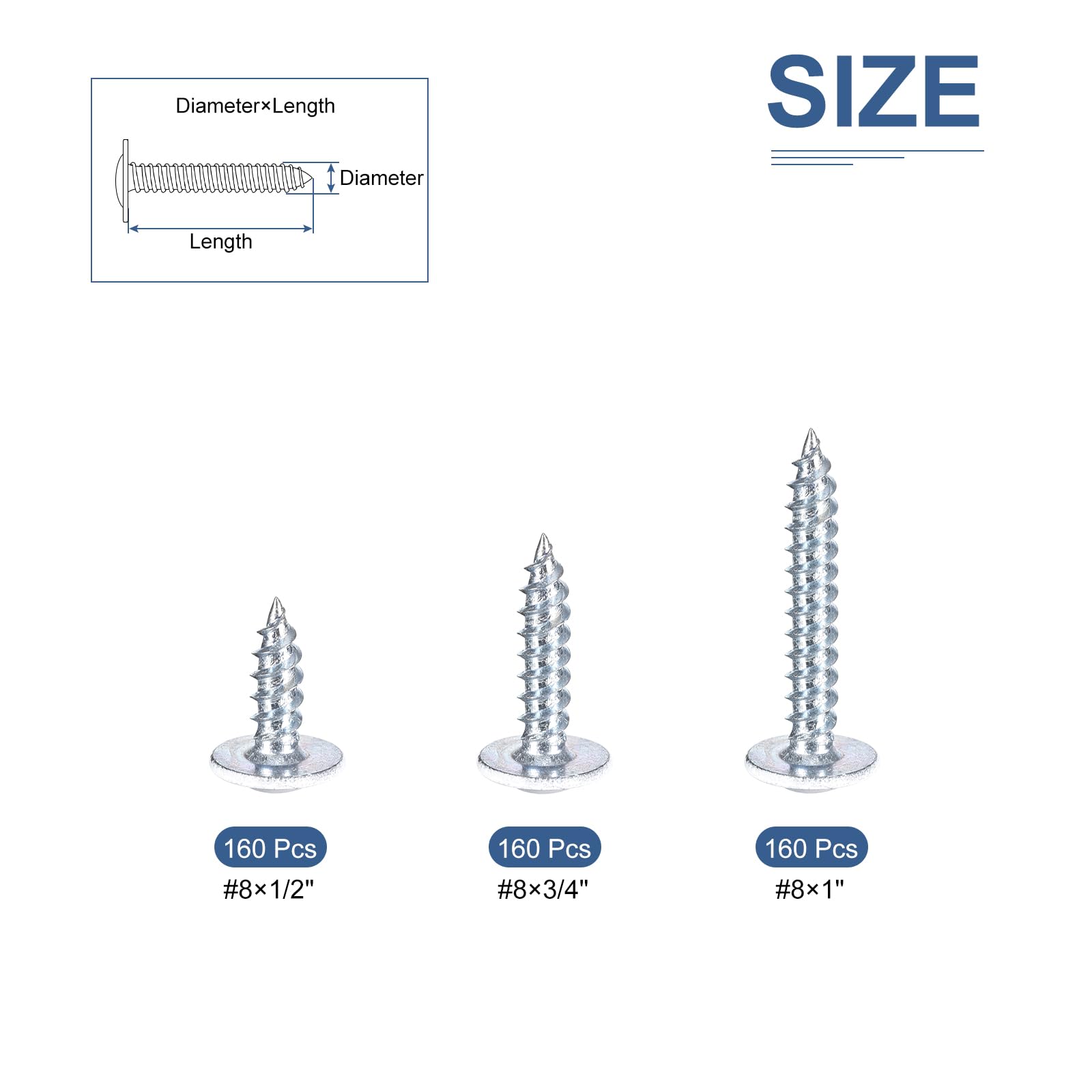 QUARKZMAN 480Pz Kit Viti Autofilettanti A Testa Piatta Phillips #8×1/2" A 1", Acciaio Al Carbonio Alta Resistenza Viti Rapide Per Legno, Metallo, Plastica