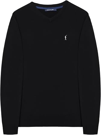 Polo Club Men's Basic V-Neck Logo Pullover 100% Cotton - Winter Jumper