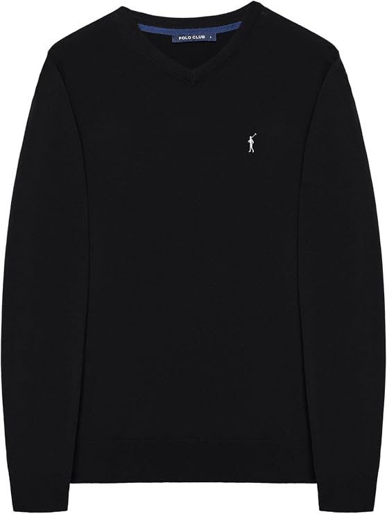 Polo Club Men's Basic V-Neck Logo Pullover 100% Cotton - Winter Jumper
