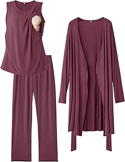 Rnxrbb Nursing Pajamas Gown Set for Women Breastfeeding Postpartum Pajama Maternity Pj for Hospital 3 PCS
