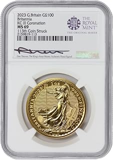 2023 UK Great Britain 1 oz Gold Britannia King Charles III Coronation MS-69 113th Coin Struck Thomas Label 100 Pound MS69 NGC