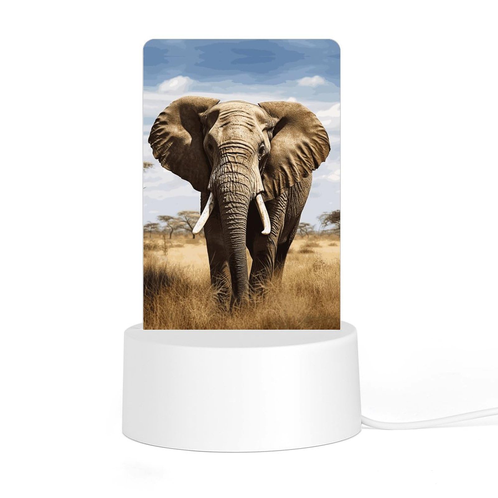 JTREHY Acrylic Night Light with Base Elephant Print Desktop Night Light LED Bedside Night Light for Bedroom Bathroom Hallway Holiday Gift