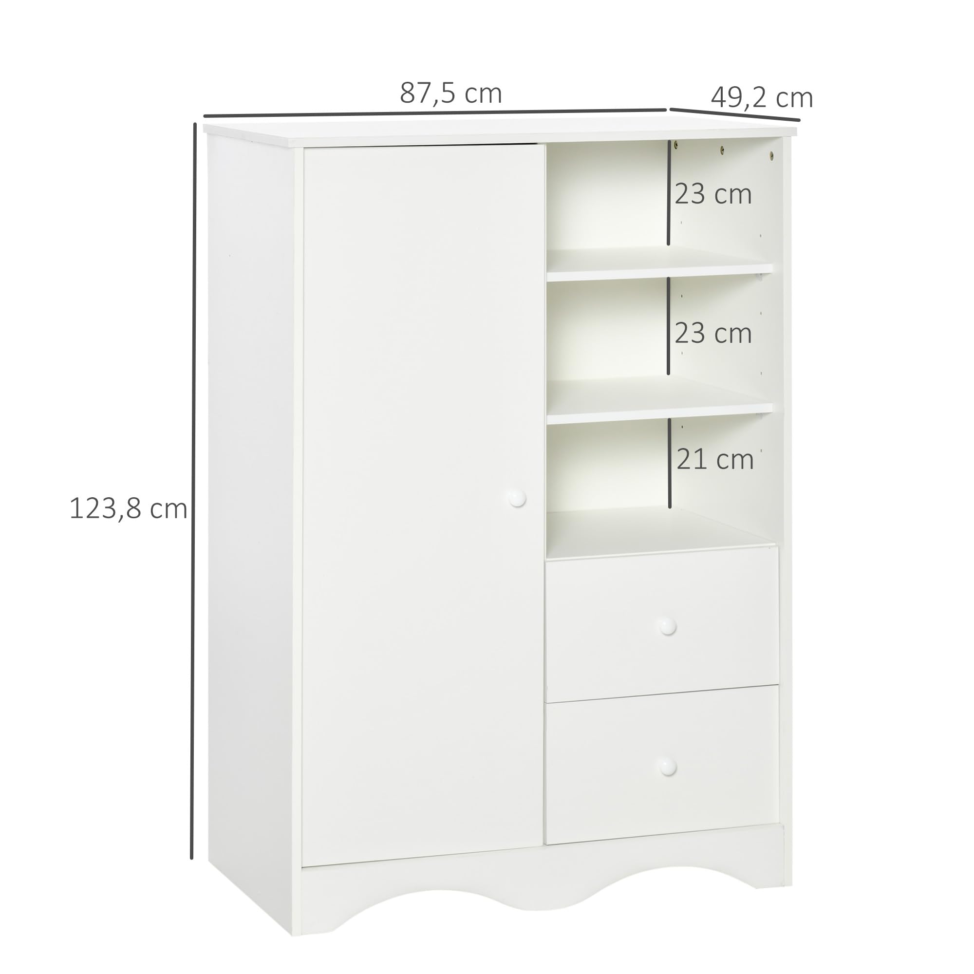 HOMCOM Armoire avec Porte 5 Étagères 3 Niches 2 Tiroirs Blanc, Chambre