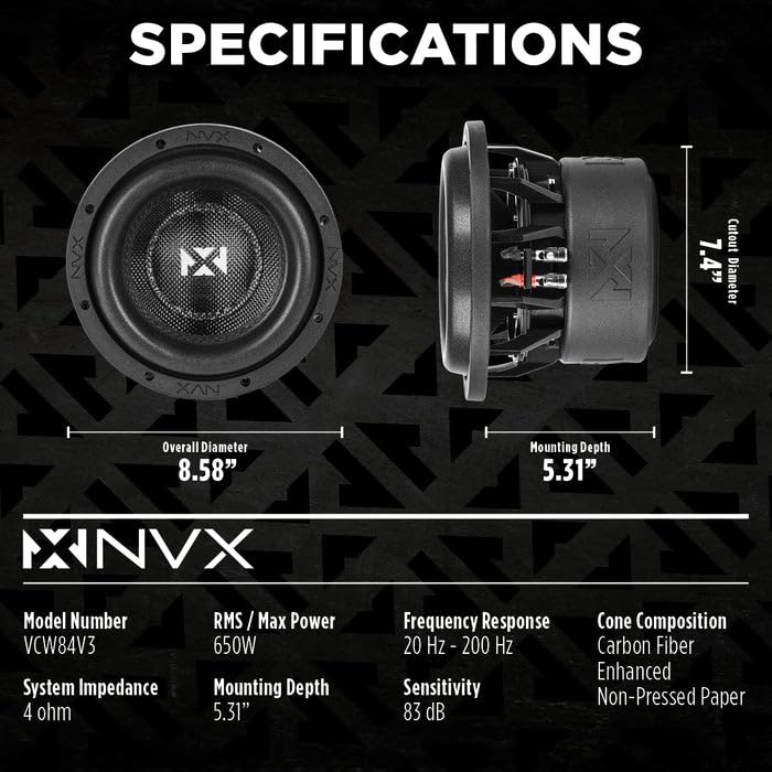 NVX VCW84 V3 8 Inch Dual 4 Ohm Subwoofer for Powerful Deep Bass - Image 3