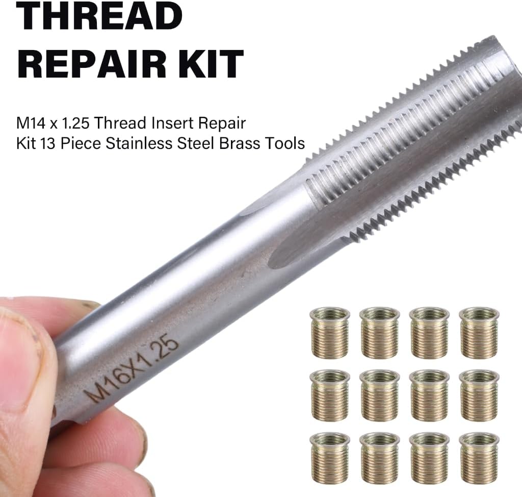 Spark Plugs Thread Repair Tool Metal Spark Plugs Thread Hole Repair Tool M14x1.25 Thread Inserts M16x1.25 Tap Kit