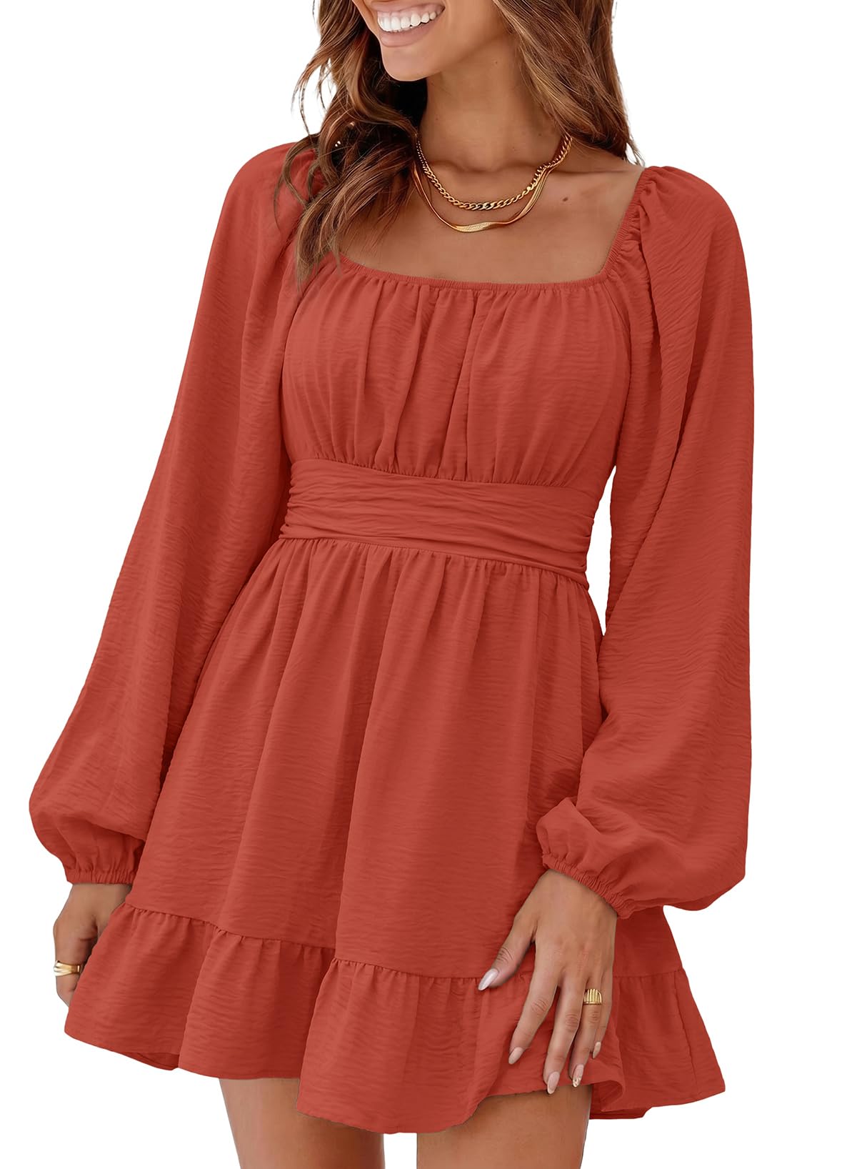 Dokotoo Lantern Sleeve Tie Backless Mini