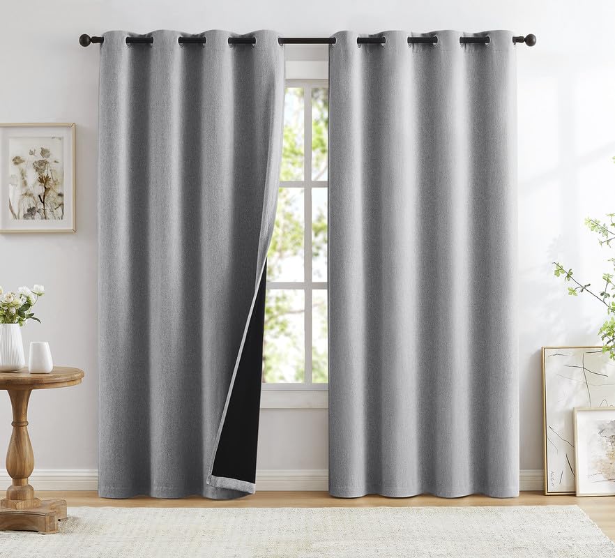 Treatmentex Cortinas Opacas 2 Piezas para Salon, Cortinas Termicas Aislantes Frio y Calor, Cortinas de Bloqueo de Luz con Ojales, 135An x 260Al cm, Gris