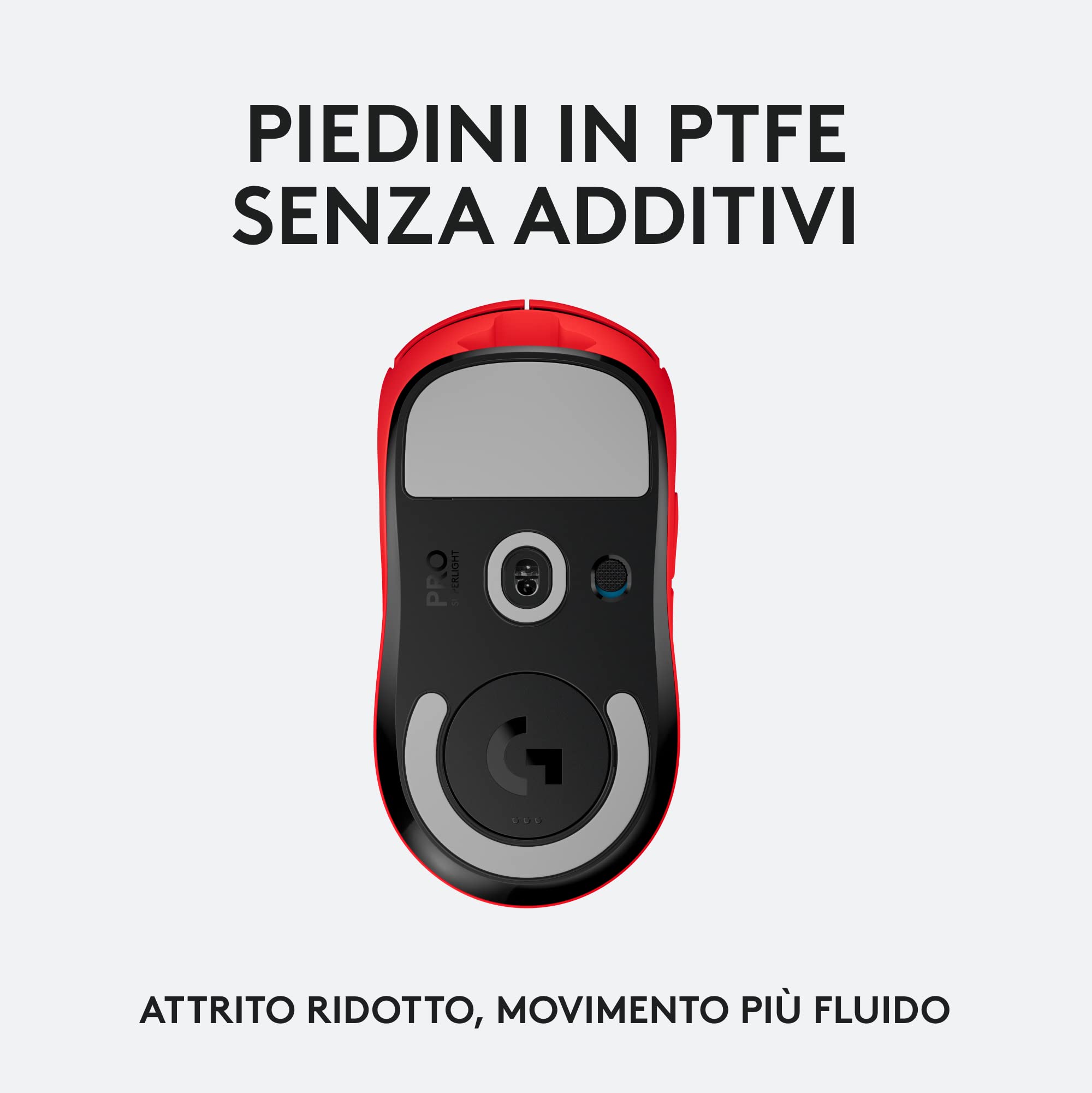 Logitech G PRO X SUPERLIGHT Mouse Gaming Wireless, Leggero 63 g, Sensore HERO 25K, 25.600 DPI, 5 Tasti Programmabili, Lunga Autonomia, Memoria Integrata, per eSport, PC / Mac - Rosso