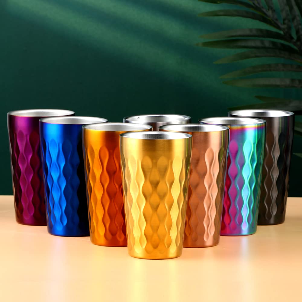 Buyer Star 10oz Edelstahl Becher Set, 6Stück Doppelwandiger Metallbecher, Vakuum Stapelbar Isolierte Tragbare Trinkbecher Unzerbrechliche Gläser, für Zuhause Outdoor Restaurant (Orange rot)