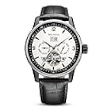 Seagull Automatic Watch Skeleton Watches with Monthly Weekly Calendar Flywheel Watch for Men 219.328, White Dial/Black Ring, Strap