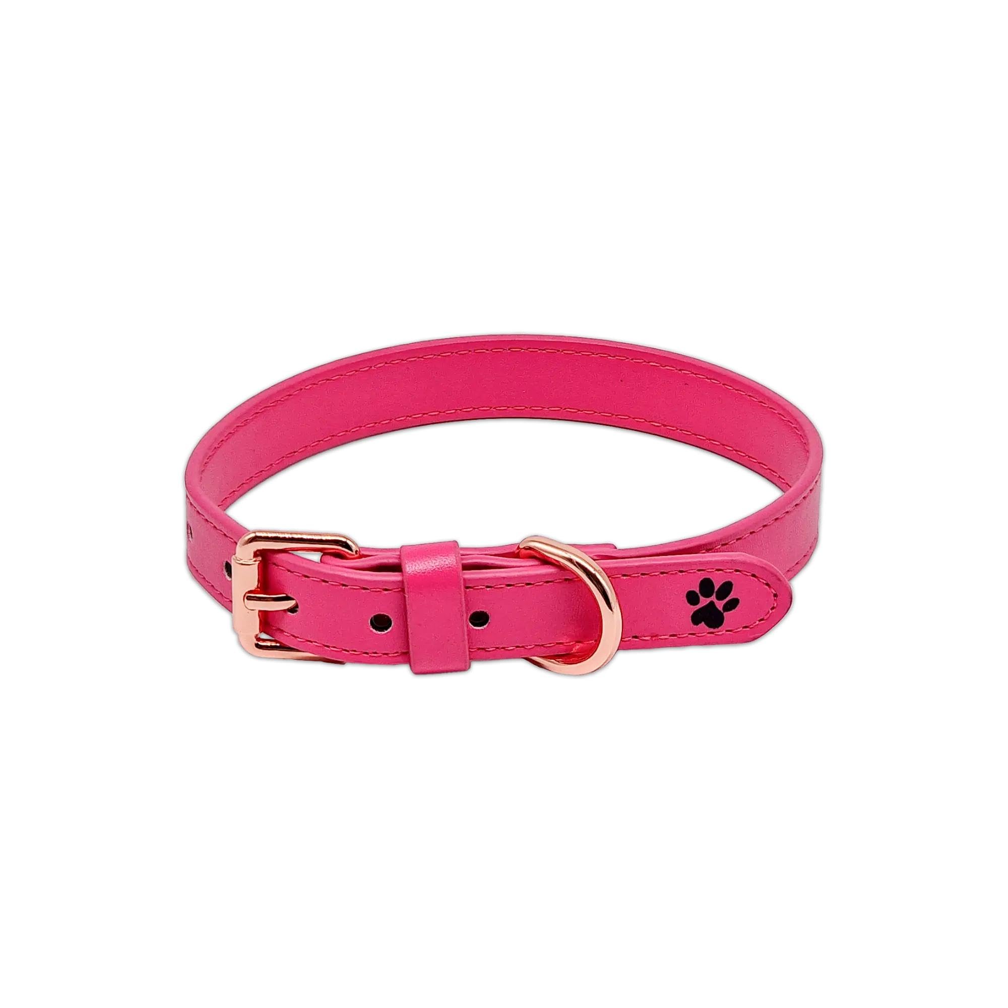 Collier pour chien en cuir rose taille M accessoire canin réglable
