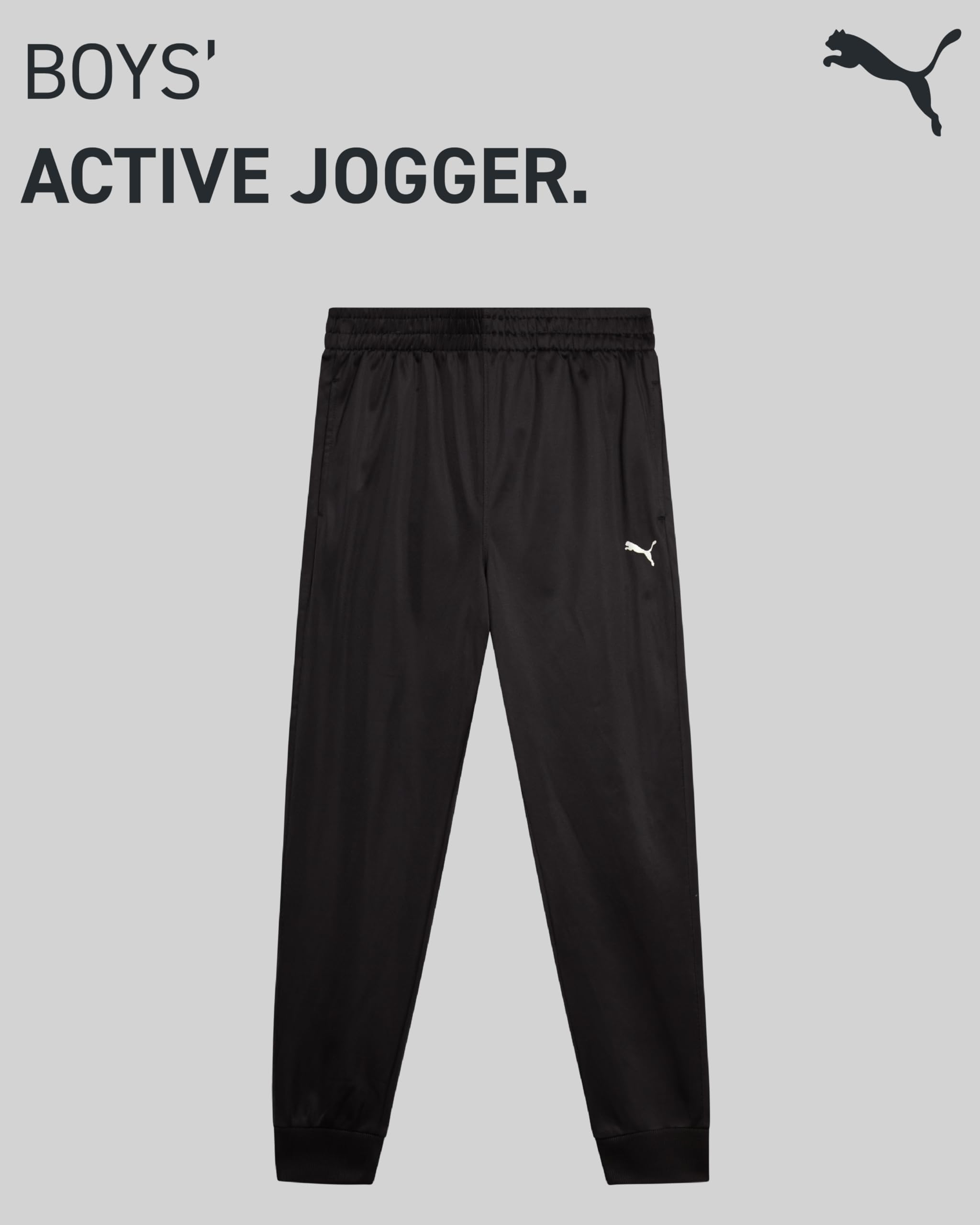 PUMA Active Boys Pants - Pantaloni sportivi in tricot, con tasche e elastico in vita (taglie: 8-20)