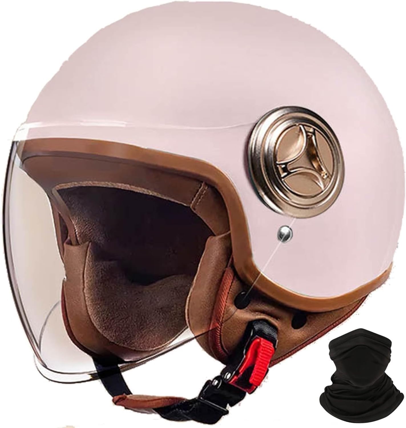 Retro-Motorradhelm Rollerhelm mit Visier offener halber Jethelm, Mopedhelm für Erwachsene Männer und Frauen DOT/ECE-geprüft A,M56-57CM