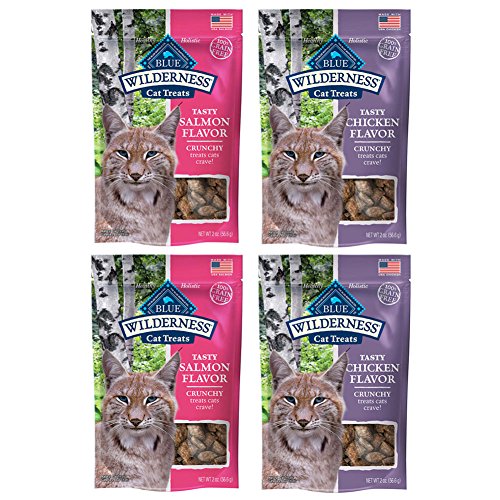 Blue Buffalo Wilderness Crunchy Cat Treats Variety Pack - 2 Ounces - 2 Flavors - Salmon and Chicken (4 Pouches Total)