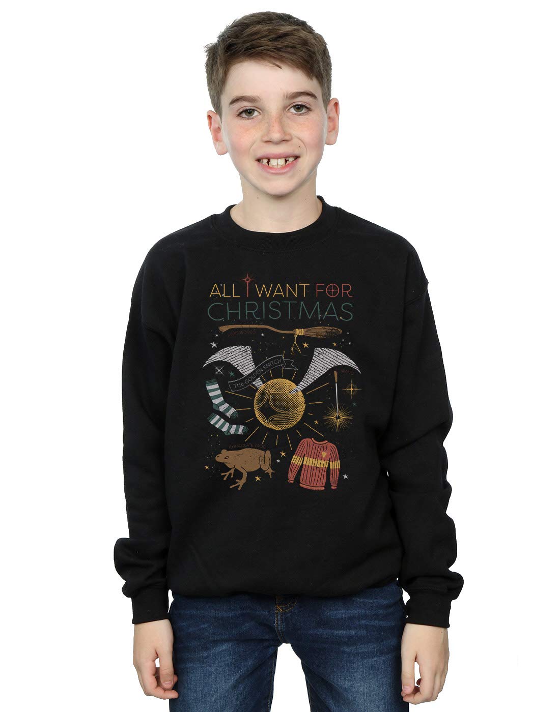 Absolute Cult Boys Black Harry Potter All I Want For Christmas Sweatshirt 7-8 Years