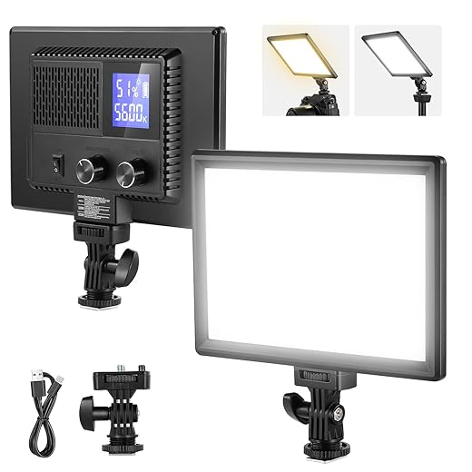 NEEWER 9 inch LED-videolamp, zachte verlichting/dimbaar voor DSLR, oplaadbare batterij 4000 mAh, USB-poorten, 3200 K ~ 5600 K CRI95+ 600 lux voor fotografie video streaming live, NL-116AI