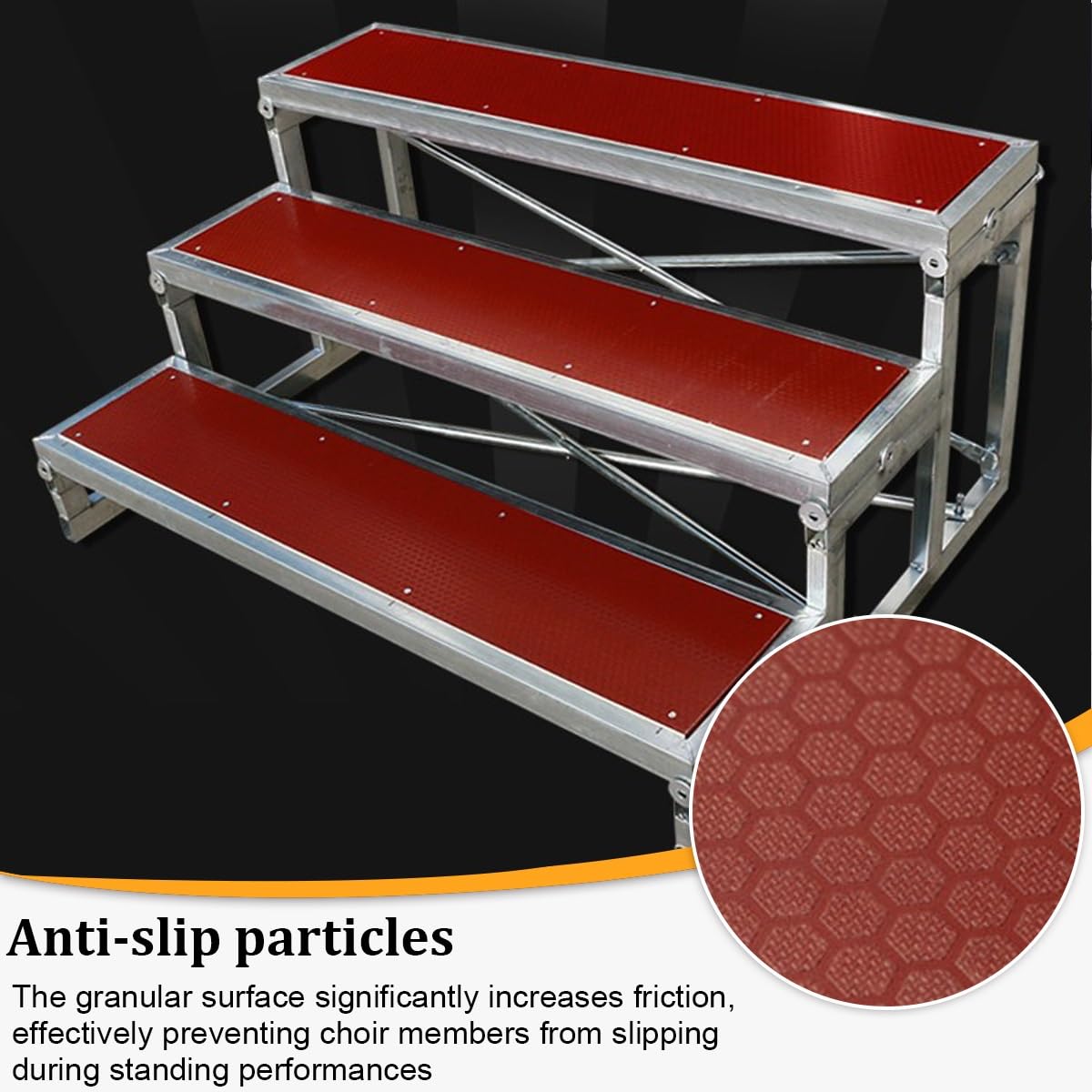 Sollevatori di coro a 3 strati con superficie antiscivolo, piattaforma palcoscenica portatile per eventi, spettacoli corali, scale in compensato multistrato (47 x 12 x 8 pollici) - Ideale per feste e