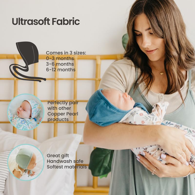 Copper Pearl Baby Bonnets: Ultra-Soft, Comfy to Wear, Tie-On Infant Sun Hat for Protection Against UV Rays, Trendy Coordinating Designs Swaddles, 3-6 Months - Della3