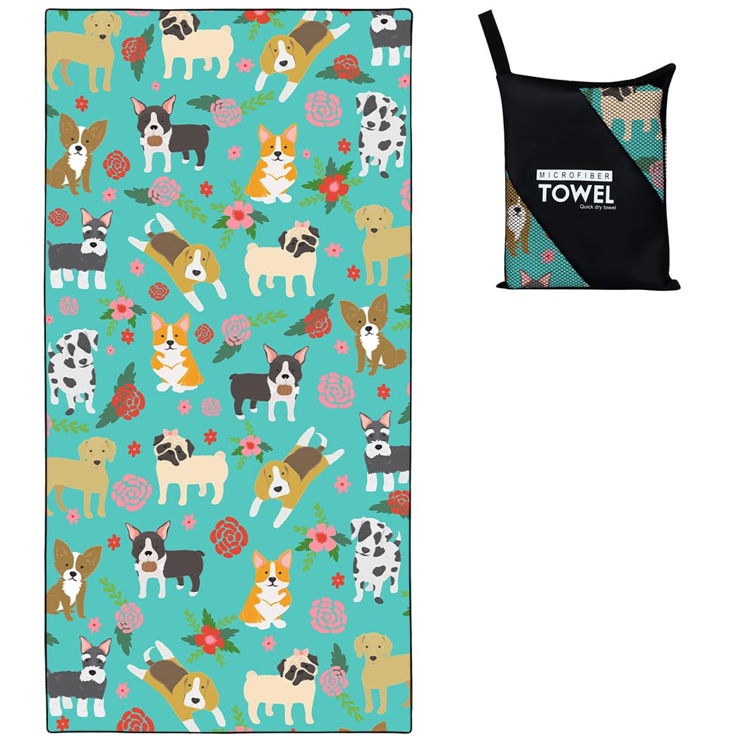 Rstick Dogs Beach Towel Oversized 36"x72" Quick Dry Sand-Free, Colorful Bath Towels for Swim Pool Camping Travel