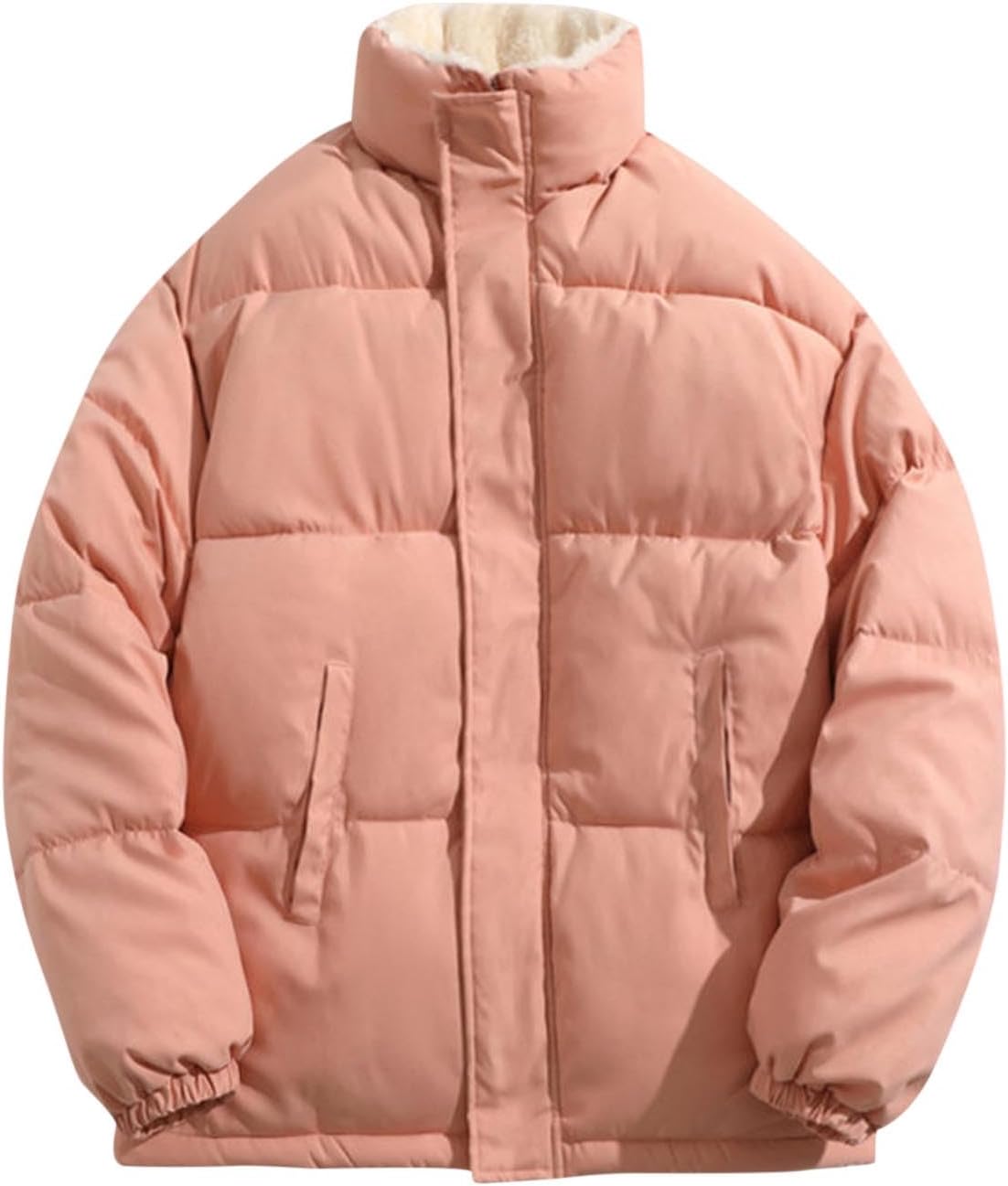 Men's Puffer Jacket Lightweight Stand Collar Winter Coat Thermal Jackets for Men Long Sleeve Warm Pink