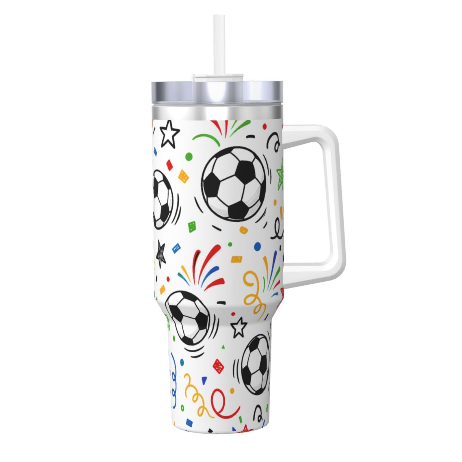 Botella de agua reutilizable de fútbol de 40 oz: taza de viaje térmica con asa