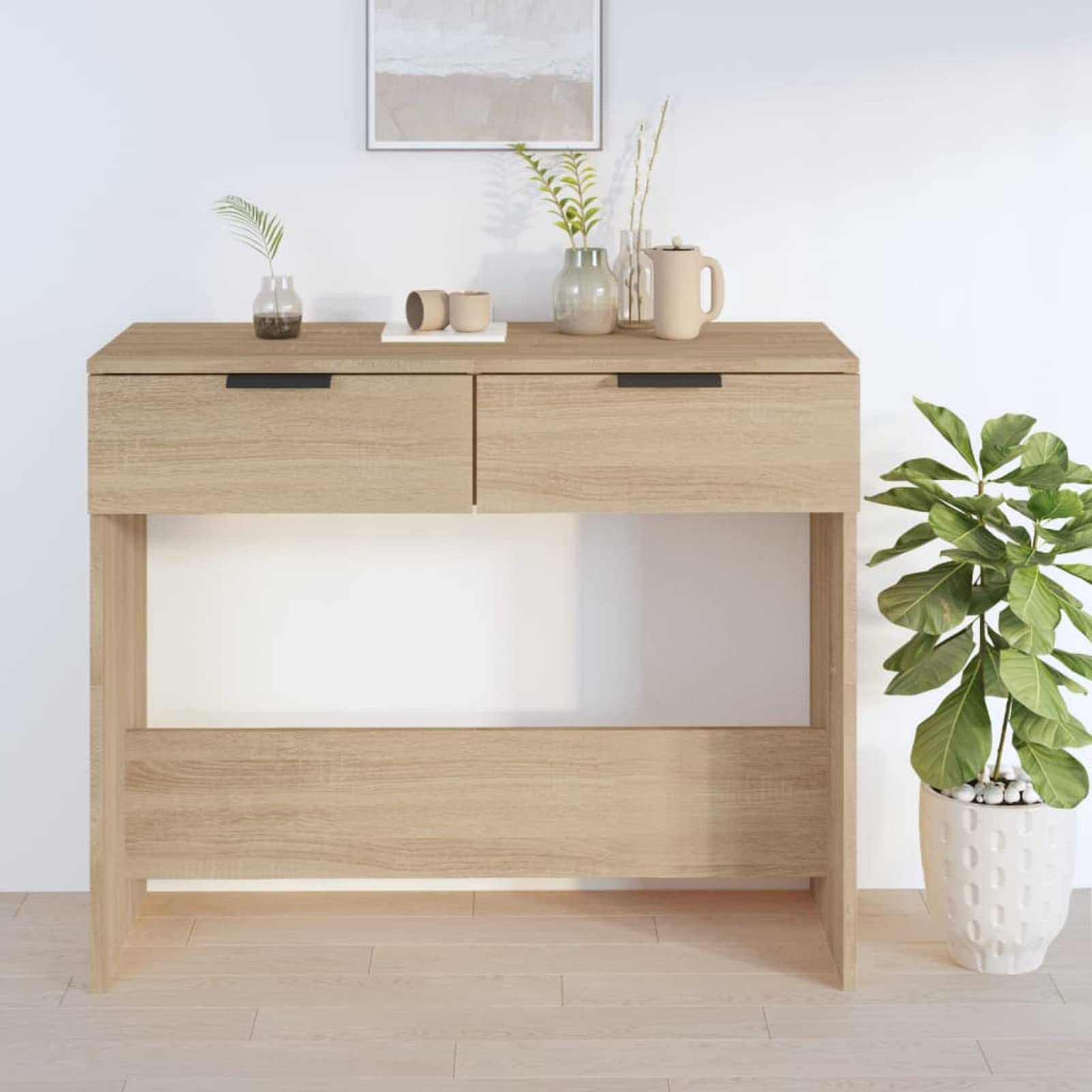 Homgoday Mesa Consola de Madera contrachapada Roble Sonoma 90x36x75 cm Mesas auxiliares de salón,Mesa Consola Recibidor Mueble de Entrada Estrecha Clásica