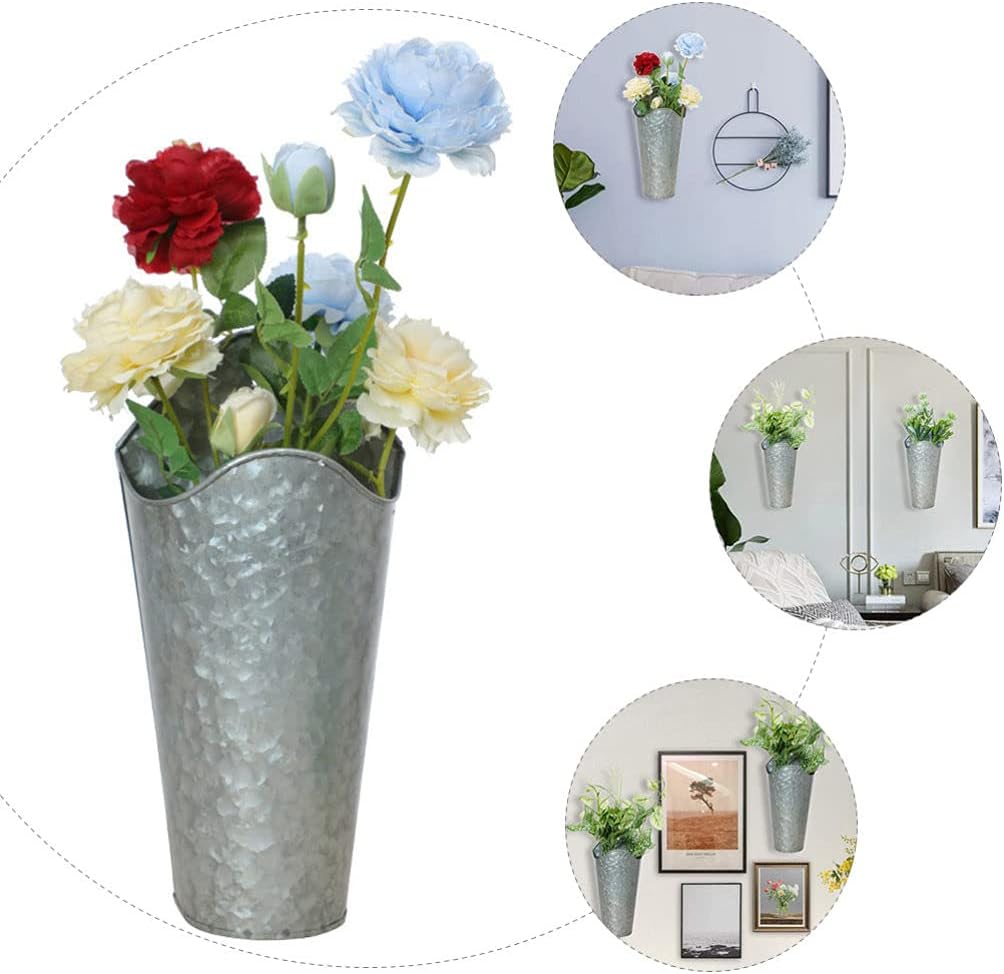 DOITOOL 2pcs Tin Flower Pot Flower Stand Hanging Galvanized Iron Galvanized Wall Planter Plant Holder Plant Decor Holder