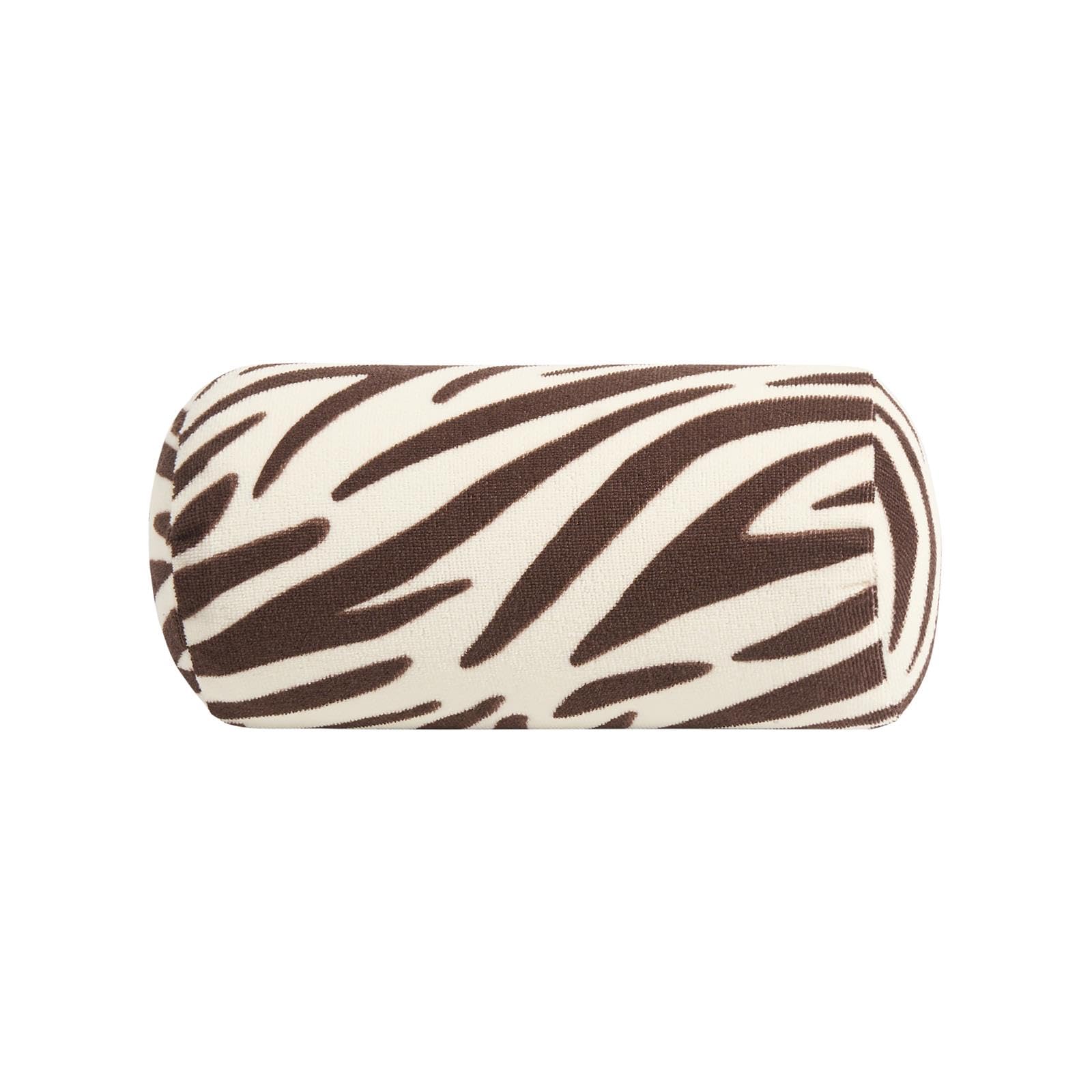 OHS Inflatable Travel Pillow Zebra Bolster Cushion, Gifts for Women Lightweight Compact Portable Back Support Pillow with Soft Microfibre Cover for Sun Loungers Poolside, Brown/Cream - 36 x 16 x 16cm
