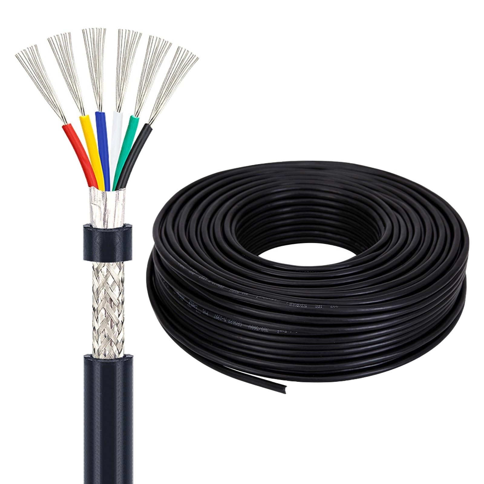 Câble blindé à 6 conducteurs en cuivre étamé 26 AWG de 26,2 FT isolé PVC