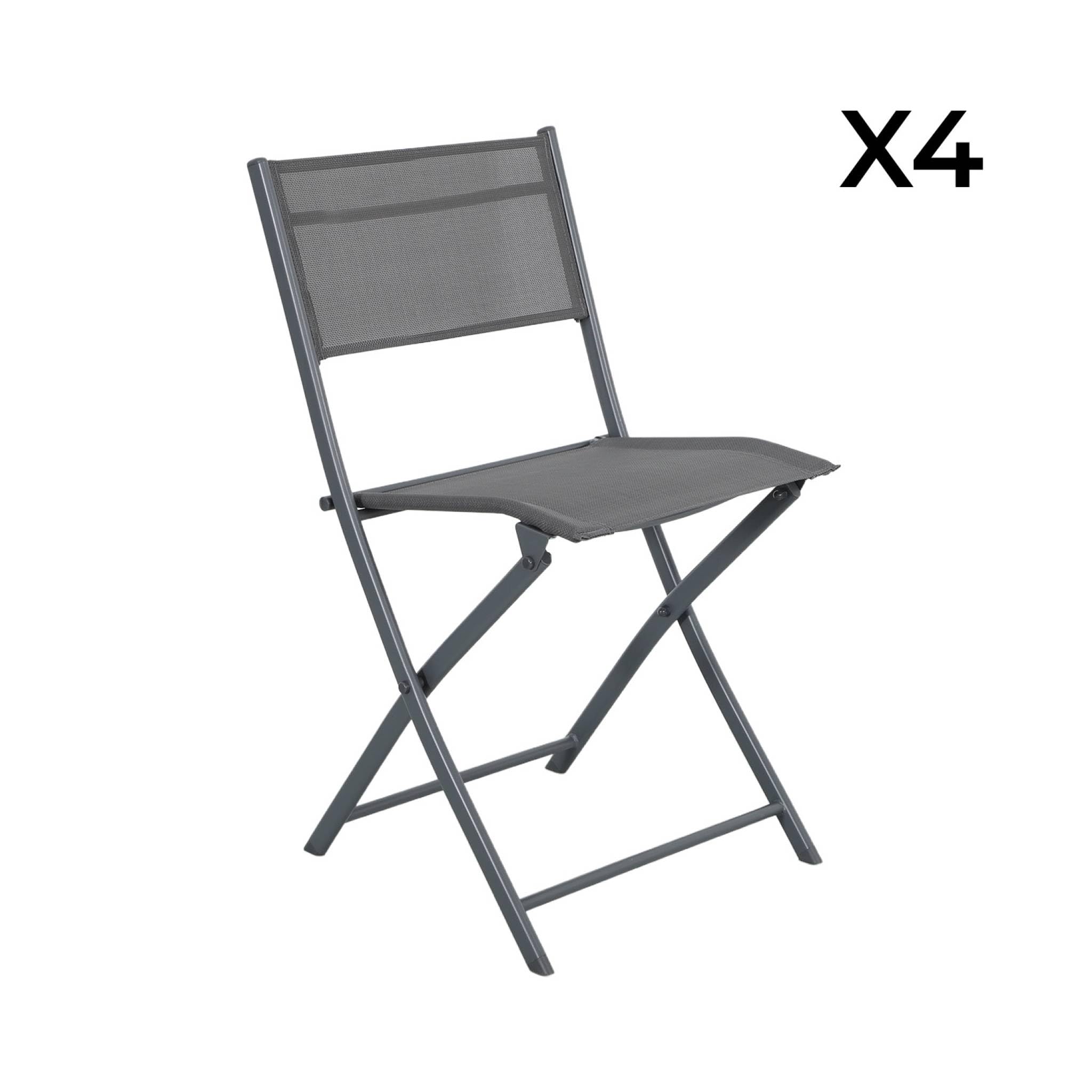 sweeek - Table de Jardin Pliante Acier + 4 assises textilène Anthracite - Ancona