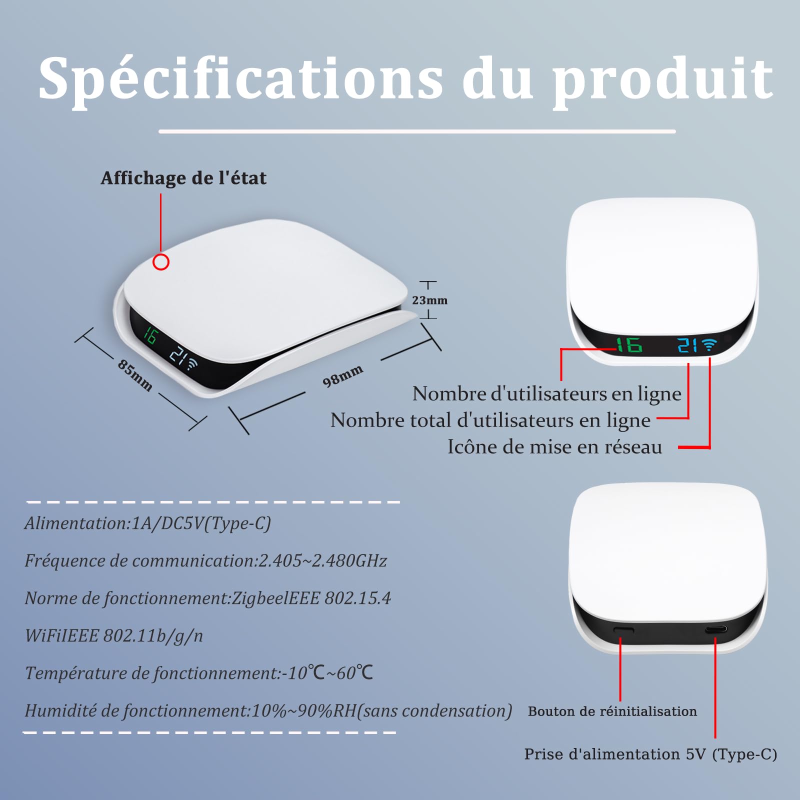 Tuya Zigbee Gateway Hub [Quantité d'appareils en ligne affichés]Intelligent Bluetooth ZigBee Gateway Bridge pour Domotique Pont Passerelle Contrôleur Compatible avec Alexa,Google Home,Smart Life