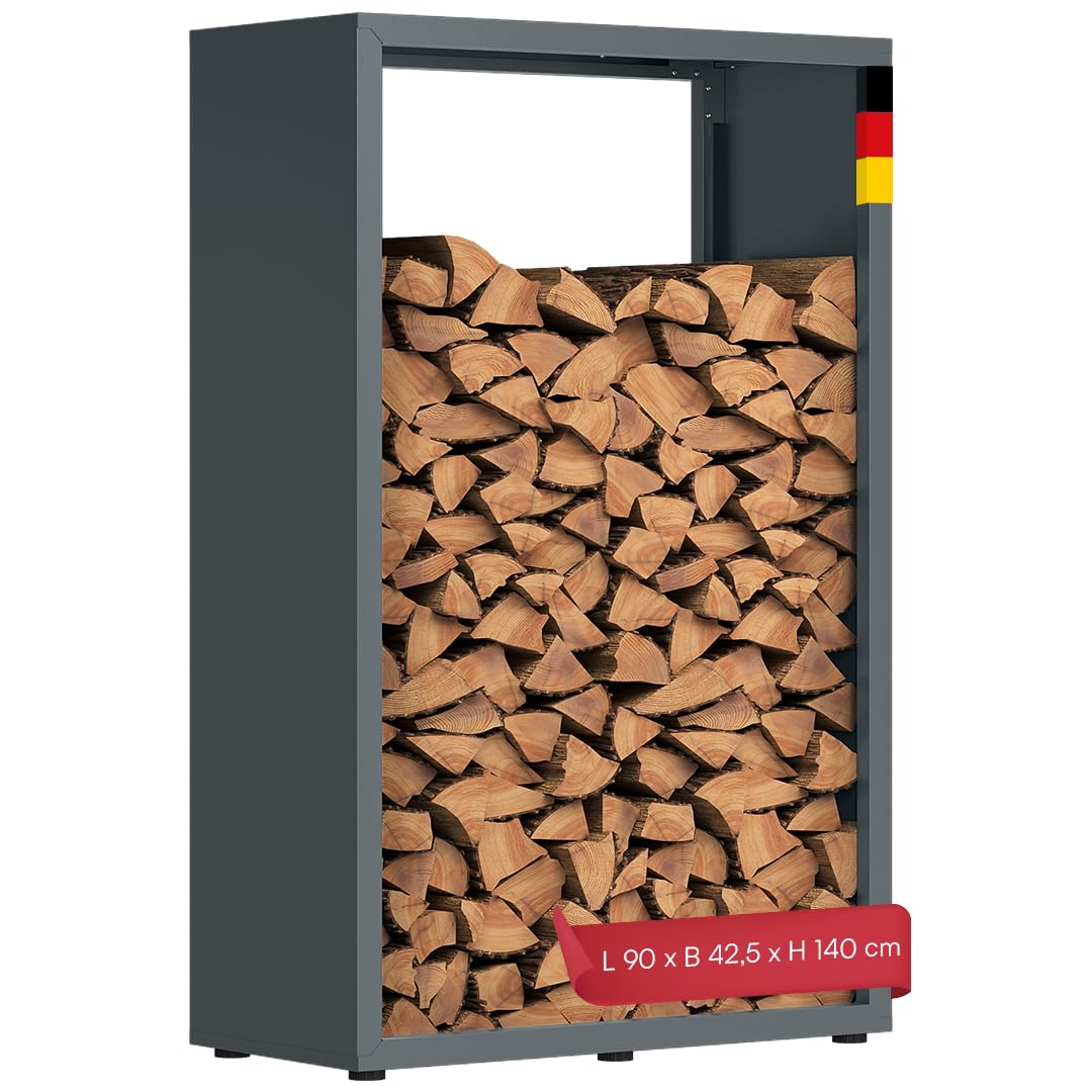 STEELSØN Keid Kaminholzregal 140x90x42,5 cm – Brennholz Regal für innen/außen – Holzunterstand stabiles Metall - rostfrei & wetterfest - Feuerholz Aufbewahrung Outdoor & Wohnzimmer/Keller - anthrazit