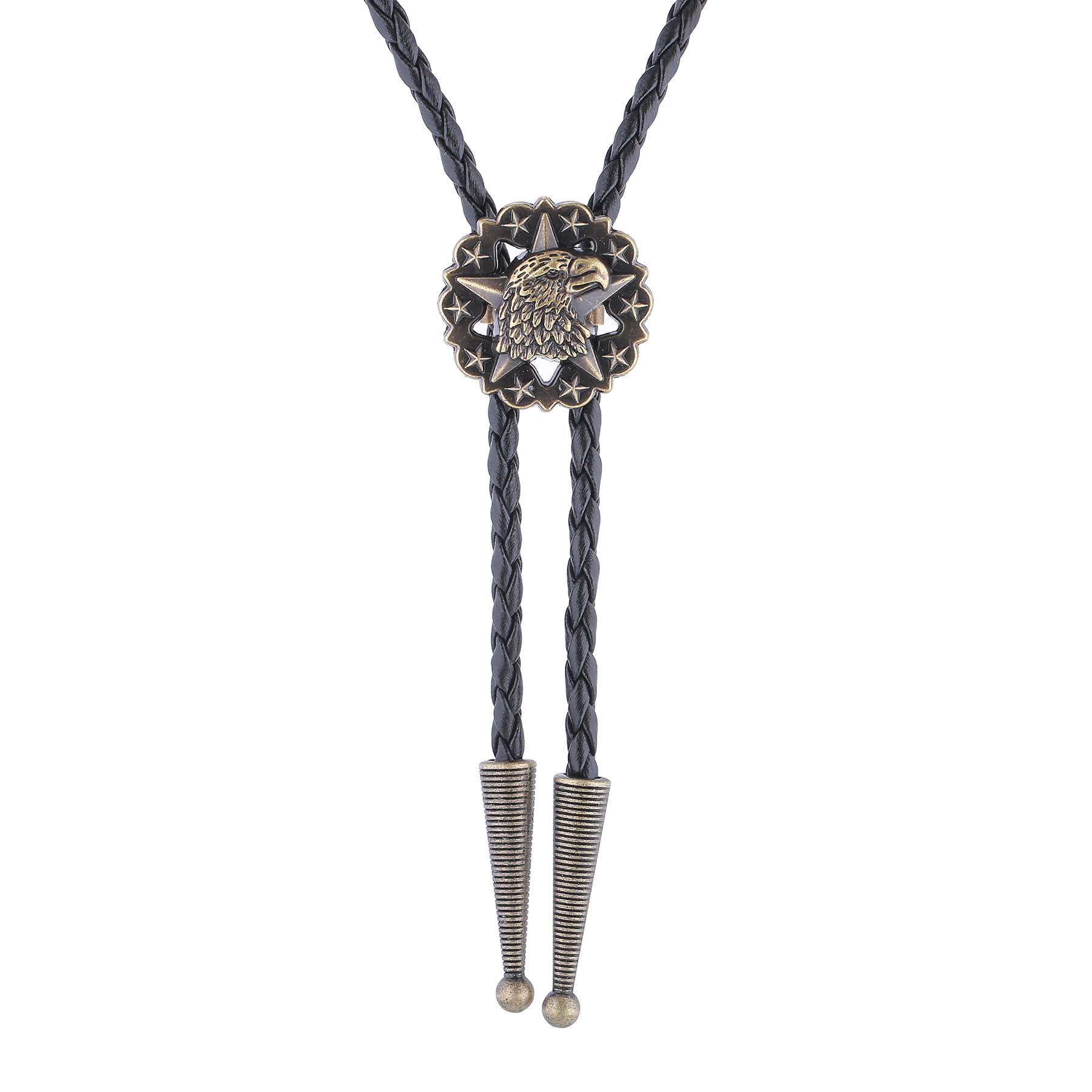 Btilasif Bolo Tie for Men, Vintage Star Eagle Western Cowboy Tie Leather Necklaces Neckties, Western Accessories for Women Men, Bronze