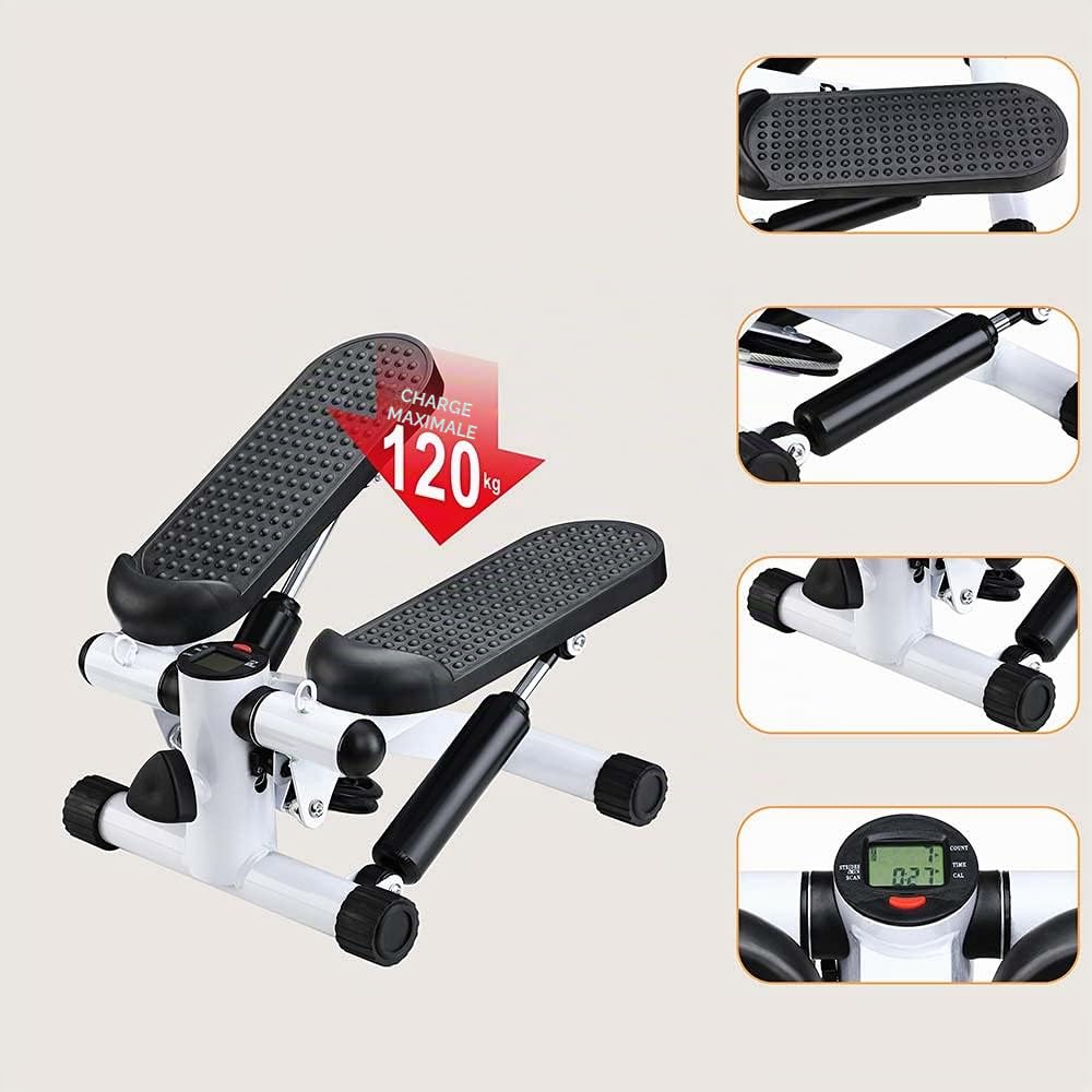 BAKAJI Stepper Entraînement Fitness Cardio Jambes Panches Panches Hanches avec écran LCD Calories Temps et Haltères Elastiques Allenamneté Bras Structure en Acier Inoxydable Pédales Antidérapantes