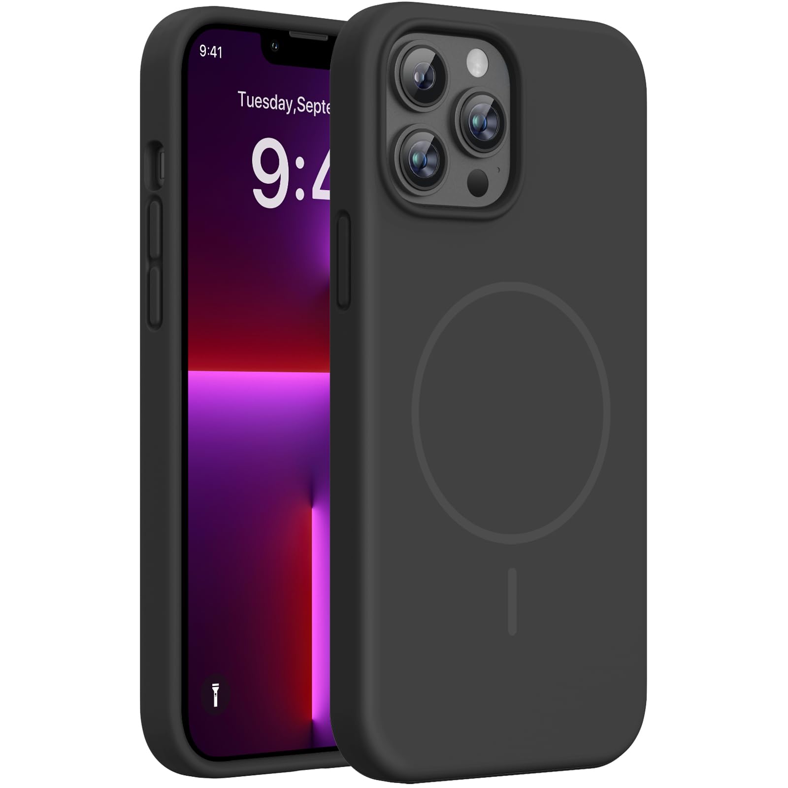 Miracase Silicone & Magnetic for iPhone 13 Pro Max Case, Black Black iPhone 13 Pro Max