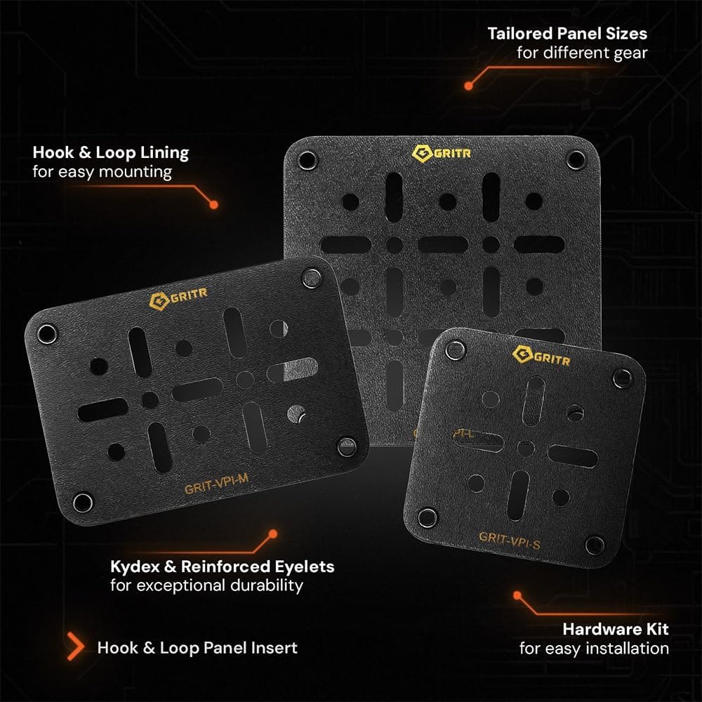 GRITR Kydex Hook & Loop Multi-Size Panel Package for Holsters, EDC Organizers for Military Gear & Tactical Equipment, Rigid Hook and Loop Panel Backpack Inserts