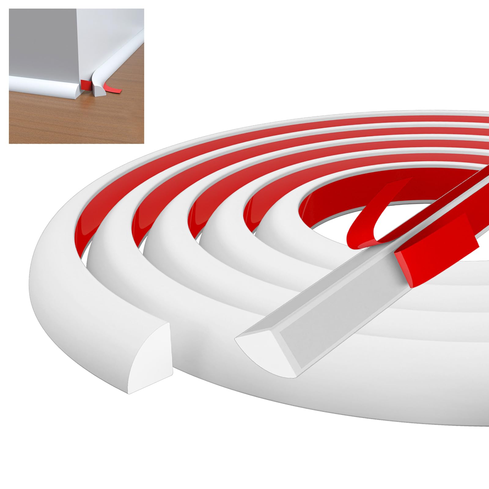 SUNYHUE PVC Quadrant Trim, 5 Meters Self Adhesive Flexible Moulding Trim, Laminate Floor Beading Trim, Peel and Stick Tile Edging Strip, Caulk Strip for Ceiling, Wall Corner, Skirting Board (White)