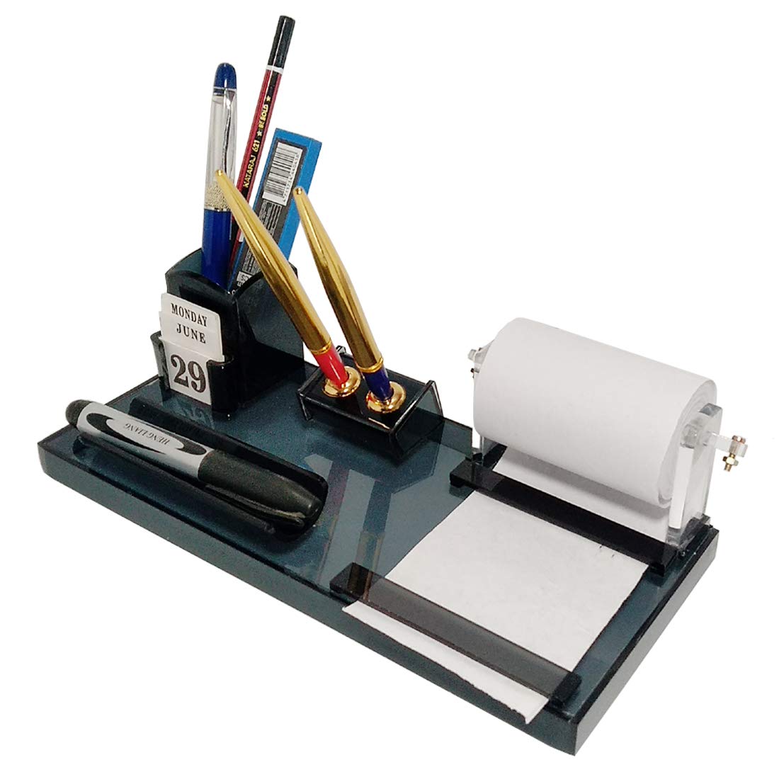 panku Acrylic Pen Stand for Office and Study Table with Genuine Paper Roll 1