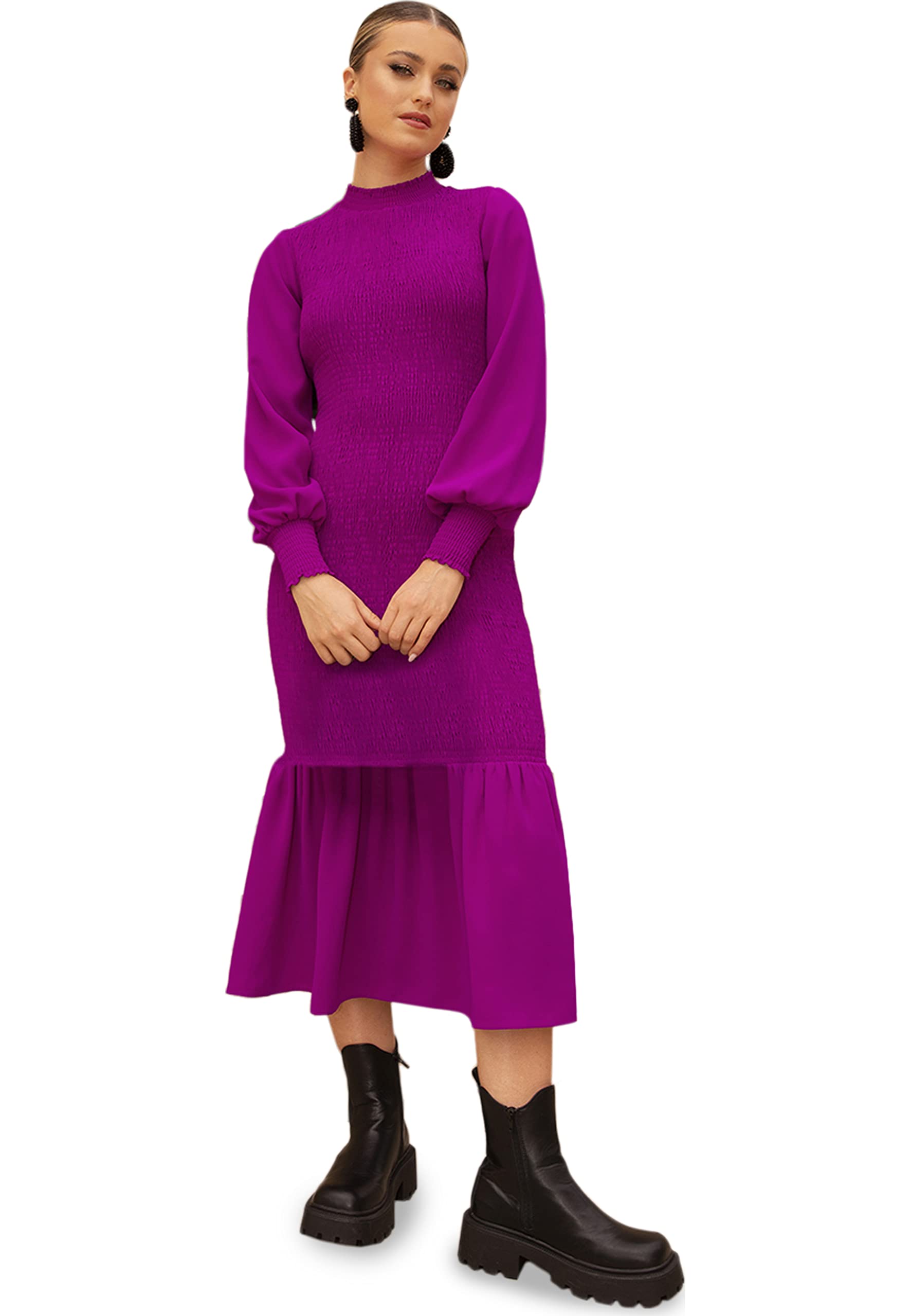 Chi Chi London Maxi Abito Arricciato A Maniche Lunghe in Rosa Vestito per Occasioni Speciali Donna