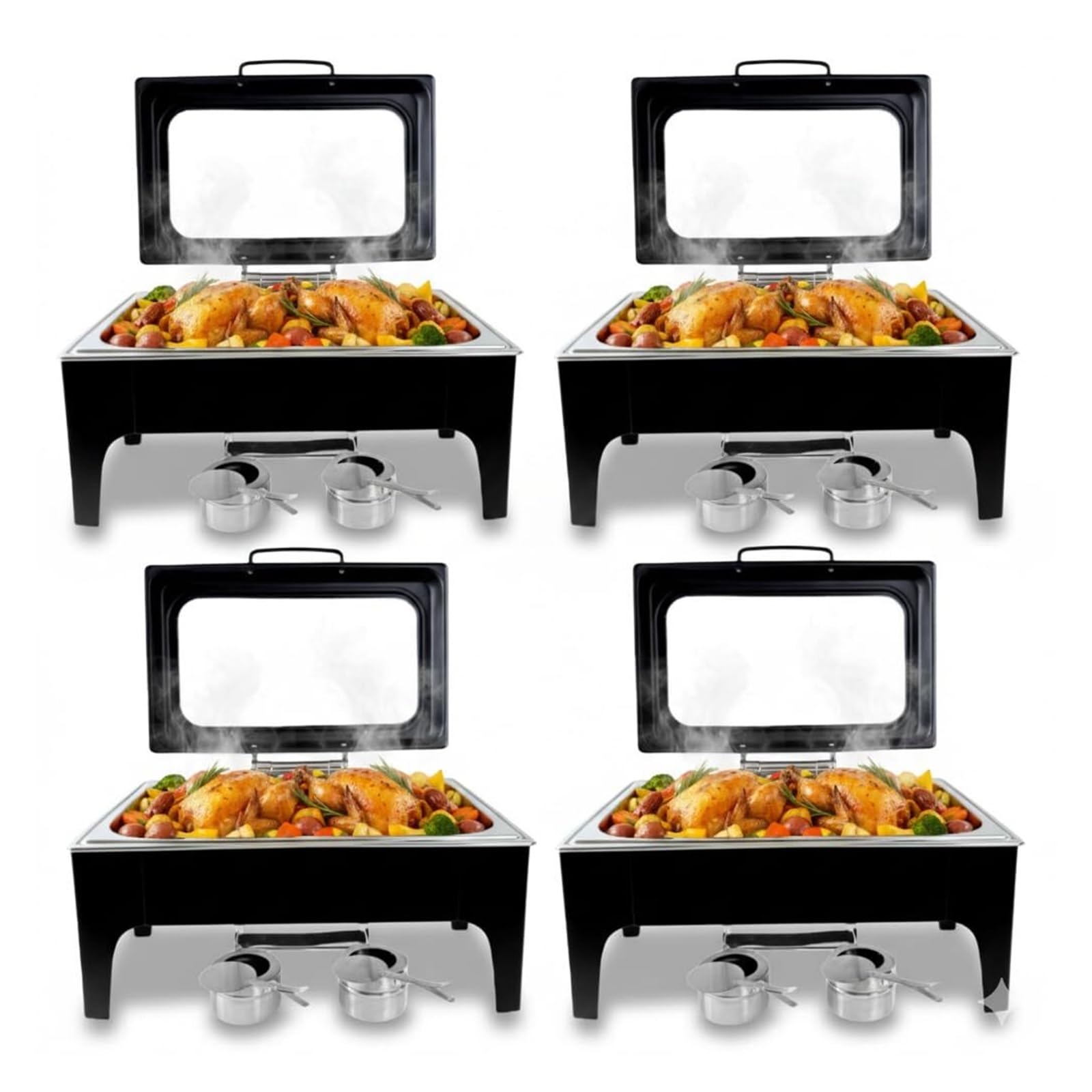 Scaldavivande neri rettangolari in acciaio inossidabile Cucina a buffet | Buffet for Feste con Coperchio Idraulico Trasparente, Scalda Buffet