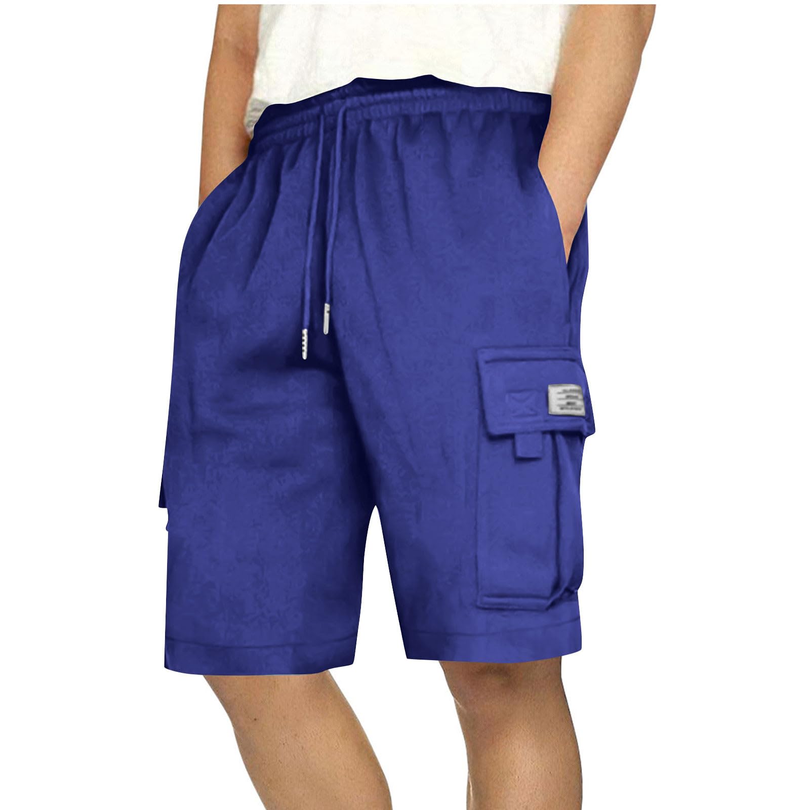 Kurze Hosen Herren Sweatshorts Sommer Casual Shorts Kurz Laufhose Wandershorts Einfarbig Herrenshorts mit Kordelzug Baggy Cargo Shorts Freizeitshorts Outdoorshorts Blau L