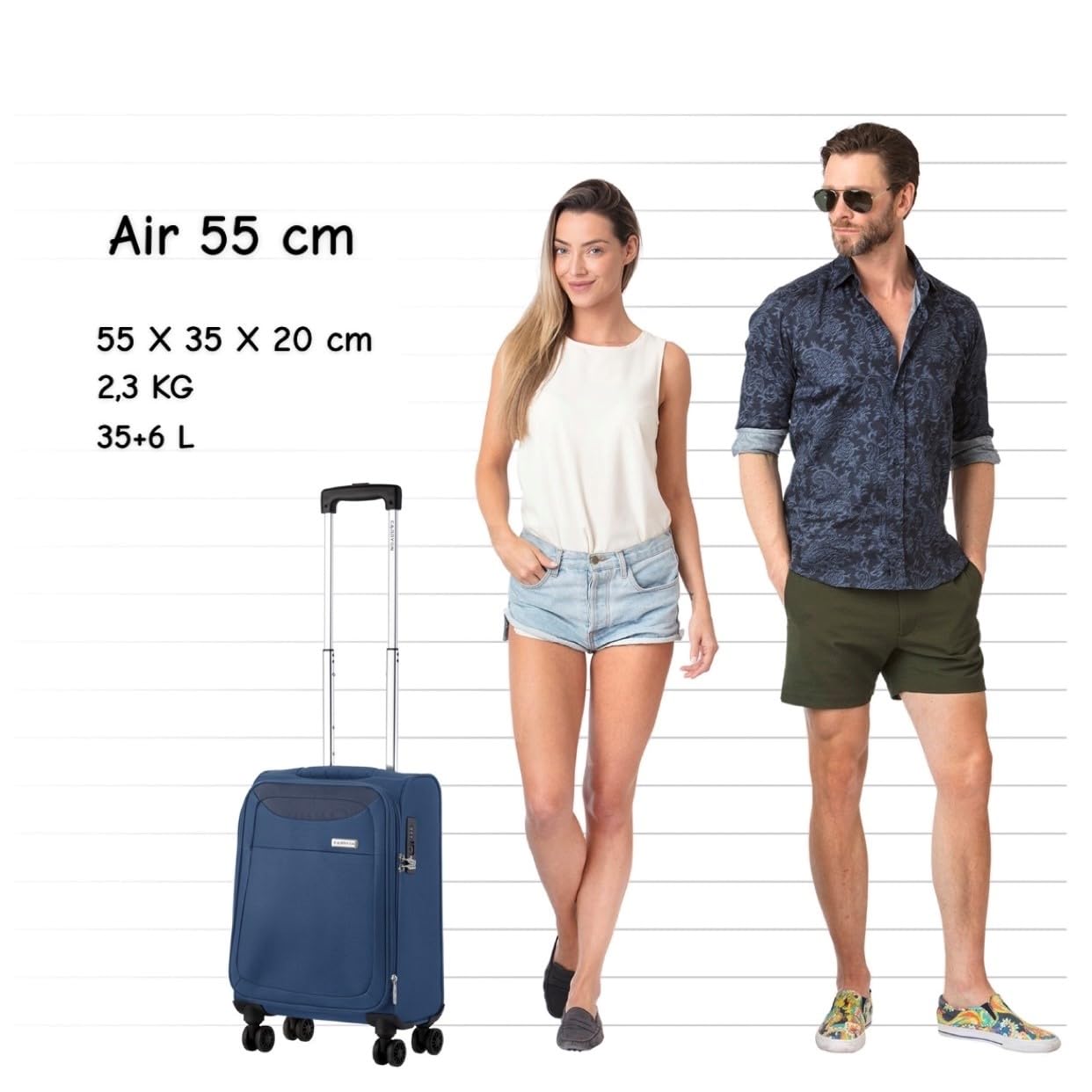 Air – Valigia morbida da cabina 55 cm 41 litri leggera con serratura TSA (Blu, Piccolo)