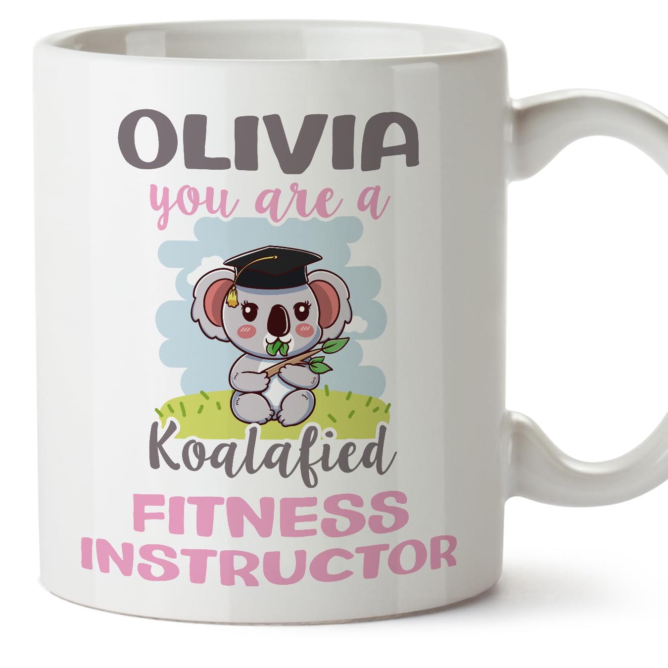 MUGFFINS Personalised Mug for Fitness Instructor Woman - in English - Custom Koalafied - Funny Custom Gift for Colleagues - Ceramic 11oz Mug — image 1